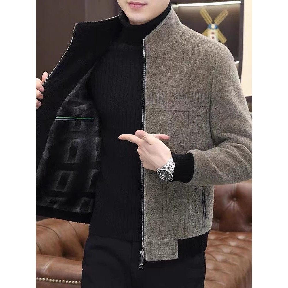 高端立领毛呢外套男秋冬季加绒加厚保暖男士韩版修身金貂绒夹克帅,男装,夹克,淘宝优惠券,粉丝福利购,淘宝优惠卷