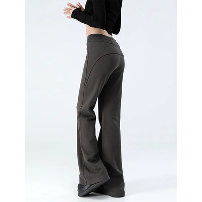 Michael Keble灰色微喇叭裤在夏天的妇女，宽松的臀部提升，苗条