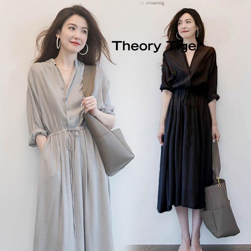 Theory Tiger2025春夏新款女装真丝连衣裙气质休闲裙子高级感长裙