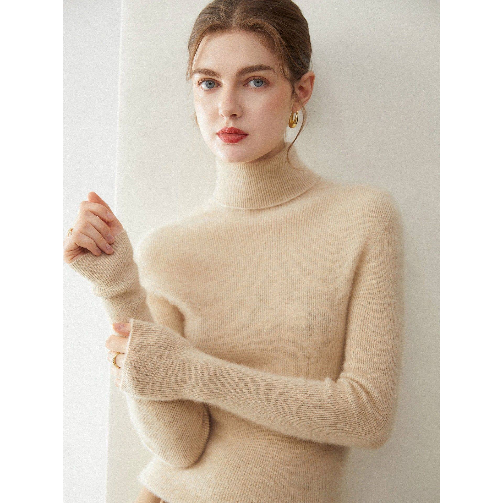 无缝一体羊绒衫女100%纯山羊绒高领修身显瘦针织打底衫毛衣堆堆领,女装/女士精品,羊绒衫,淘宝优惠券,粉丝福利购,淘宝优惠卷