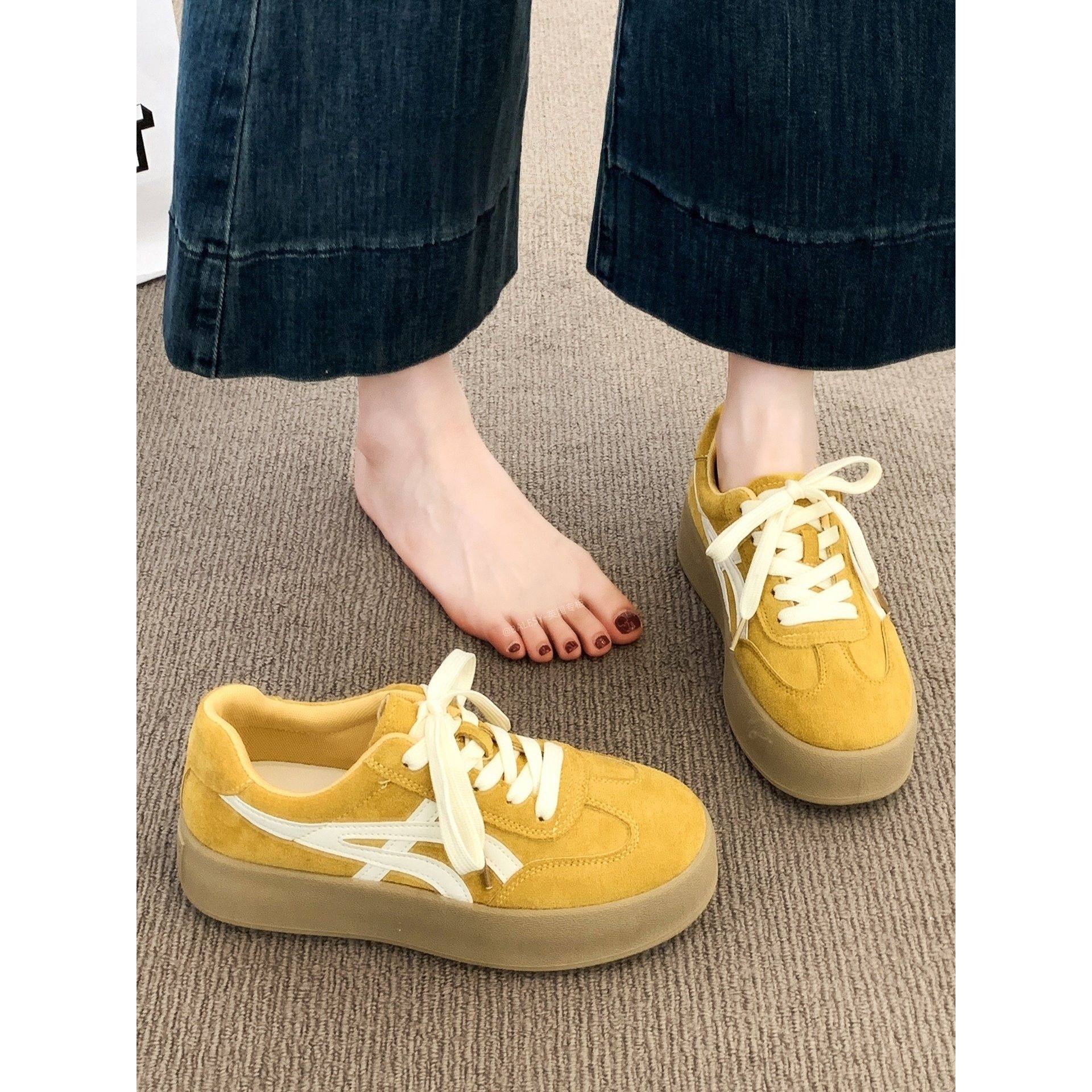 英国真皮厚底黄色德训鞋女2025新款爆款秋冬增高运动休闲阿甘板鞋,女鞋,德训鞋,淘宝优惠券,粉丝福利购,淘宝优惠卷