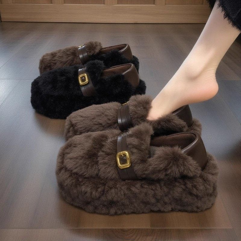 英国棕色厚底毛毛鞋女款2025新款冬季内增高加绒保暖勃肯豆豆棉鞋,女鞋,毛毛鞋,淘宝优惠券,粉丝福利购,淘宝优惠卷