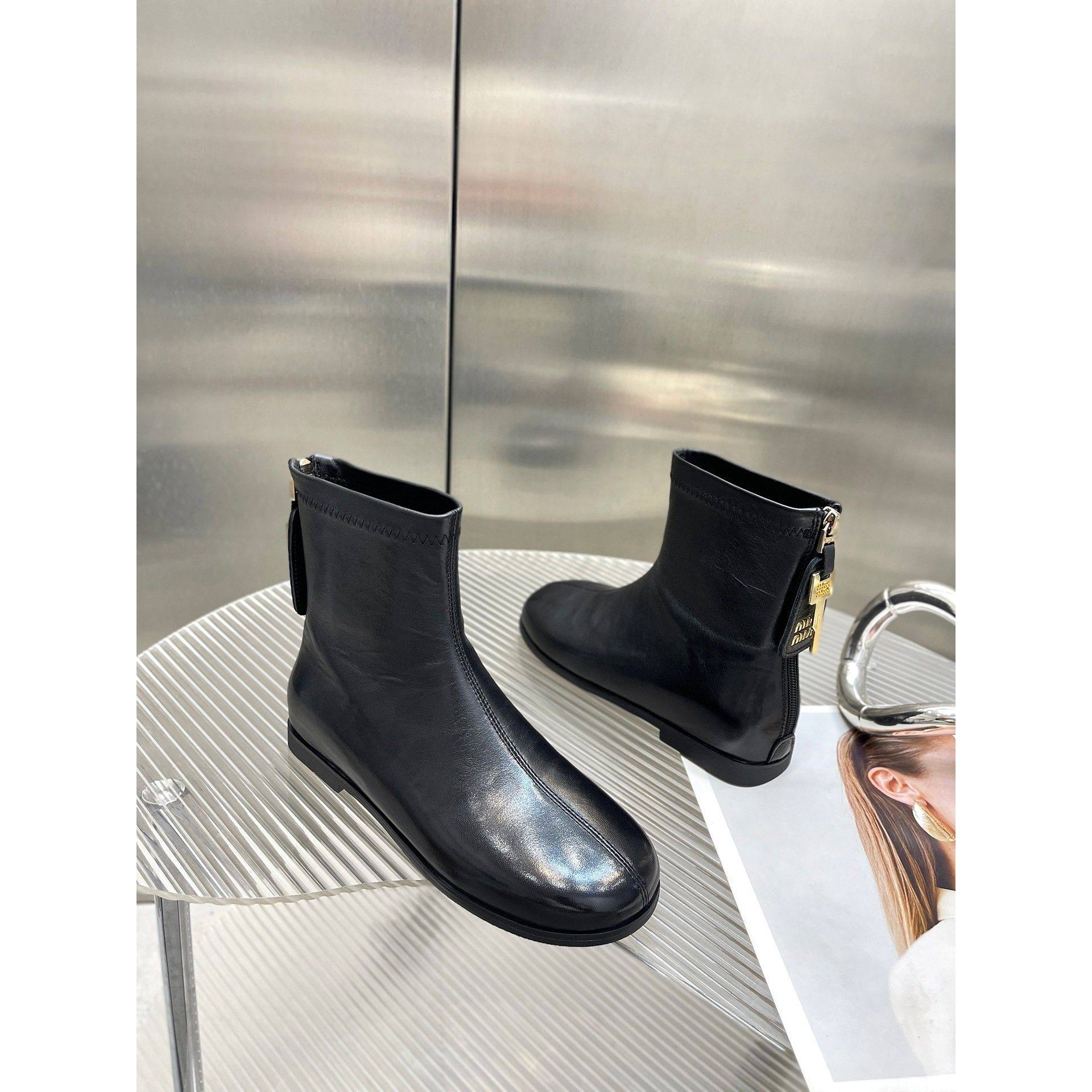 覆古圆头显瘦短靴女2025春秋季新款真皮平底后拉炼瘦瘦靴百搭单靴,女鞋,时装靴,淘宝优惠券,粉丝福利购,淘宝优惠卷