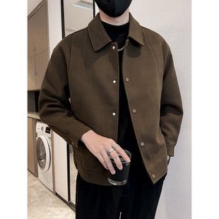 皮尔卡丹男士毛呢夹克外套2025秋冬款高级感韩版休闲宽松短款上衣