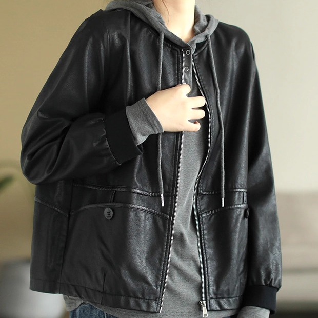 黑色立领皮衣外套女2025新款春秋