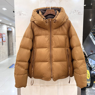 高充绒90%白鸭绒加厚连帽羽绒服女冬季时尚抽绳摆蓬松感保暖外套