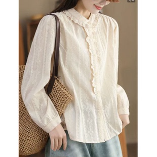 西辰出品【白昼铃兰】早春刺绣棉全棉文艺气质衬衣法式温柔衬衫女