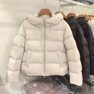 欧货短款泡芙感连帽羽绒服女冬新款保暖小个子减龄短款鸭绒外套女