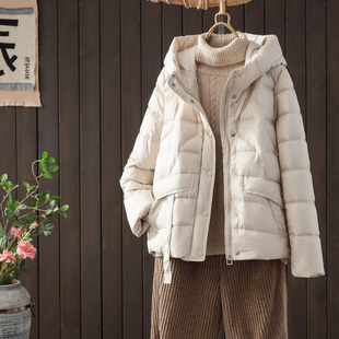 轻薄时尚连帽90白鸭绒羽绒服女宽松显瘦2025冬季新款保暖短外套