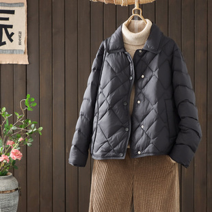 纯色轻薄羽绒服女款2025冬新款短款衬衫领通勤时尚百搭小香风外套
