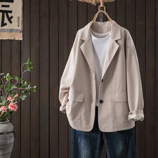 西装 春秋新休闲百搭双口袋夹克高级感 领软皮pu皮衣外套女宽松大码