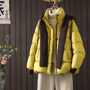 韩版时尚宽松加厚90白鸭绒羽绒服女中长款冬季新款撞色保暖外套潮