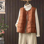 圆领90白鸭绒背心马夹外套 2025冬季 时尚 单排扣轻薄羽绒马甲女短款