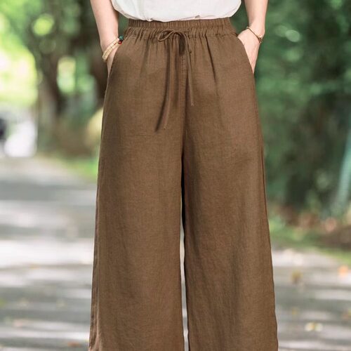 100%纯亚麻宽松直筒裤女九分裤夏