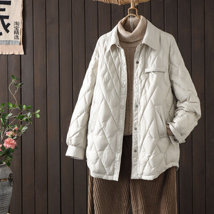 衬衫式轻薄菱格休闲羽绒服女2025冬新款韩版宽松90白鸭绒保暖外套