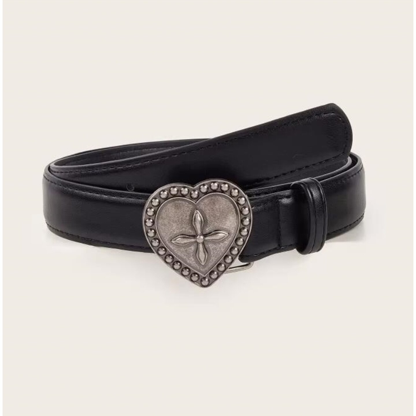 黑色皮带金属爱心十字架按扣百搭简约复古女装饰牛仔裤腰带ins风 - 小米花2022出品
