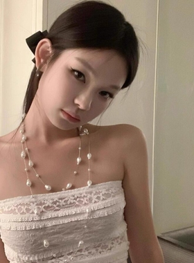 长款满天星珍珠颈链多层2025新款轻奢高级感叠戴锁骨链毛衣链