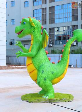 引流互动机械龙硅胶软皮绿色卡通西方龙景点打卡公园美陈装置