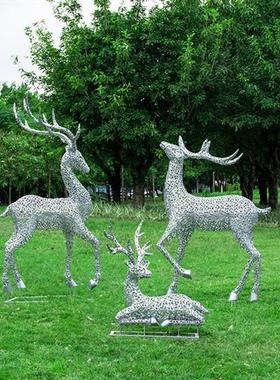 不锈钢镂空梅花鹿雕塑铁艺户外草坪园林景观小品蚂蚁发光动物装饰