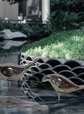 抽象简约不锈钢鸽子草坪户外落地庭院小动物摆件艺术品雕塑