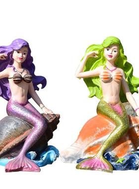玻璃钢仿真美人鱼摆件大型卡通人物雕塑户外海洋沙滩景观装饰美陈