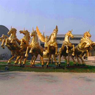 大型欧式阿波罗战车人物铸铜动物马黄铜雕塑太阳神售楼部景观摆件