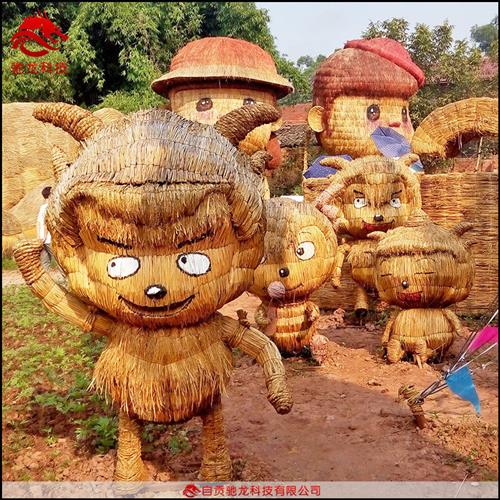 稻草雕塑哆啦A梦稻草模型农民丰收节展品定制公司农业观光游