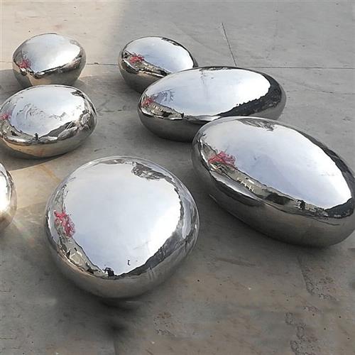 不锈钢椭圆鹅卵石雕塑摆件草坪蛋形几何石头水池水景镜面水滴坐凳