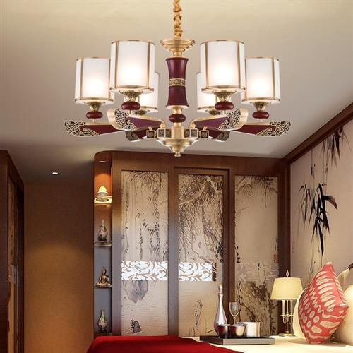 新中式别墅吊灯餐厅酒店工程大吊灯全铜红木现代客厅灯具