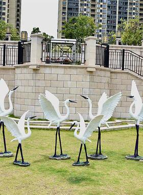 户外仿真白鹭摆件玻璃钢庭院花园林动物仙鹤雕塑水池鸟类造景装饰
