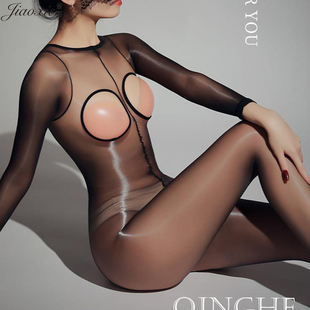 露胸连体丝袜女超薄透明性感黑丝油亮连身袜开衩免脱情调约会战袍