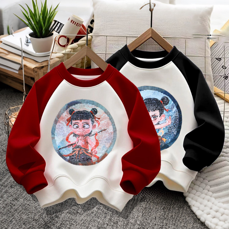 哪吒女童卫衣2025春秋款洋气儿童敖丙亮片变色衣服男童休闲上衣