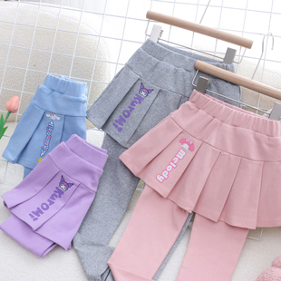 裙儿童卡通外穿打底裤 假两件百褶裤 子 宝宝春秋款 纯棉女童休闲裙裤