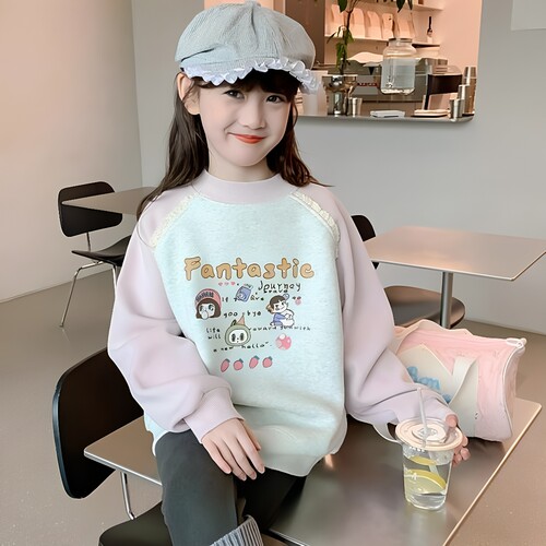 纯棉女童卡通休闲卫衣2026新款中大童秋装外穿衣服小女孩宽松上衣