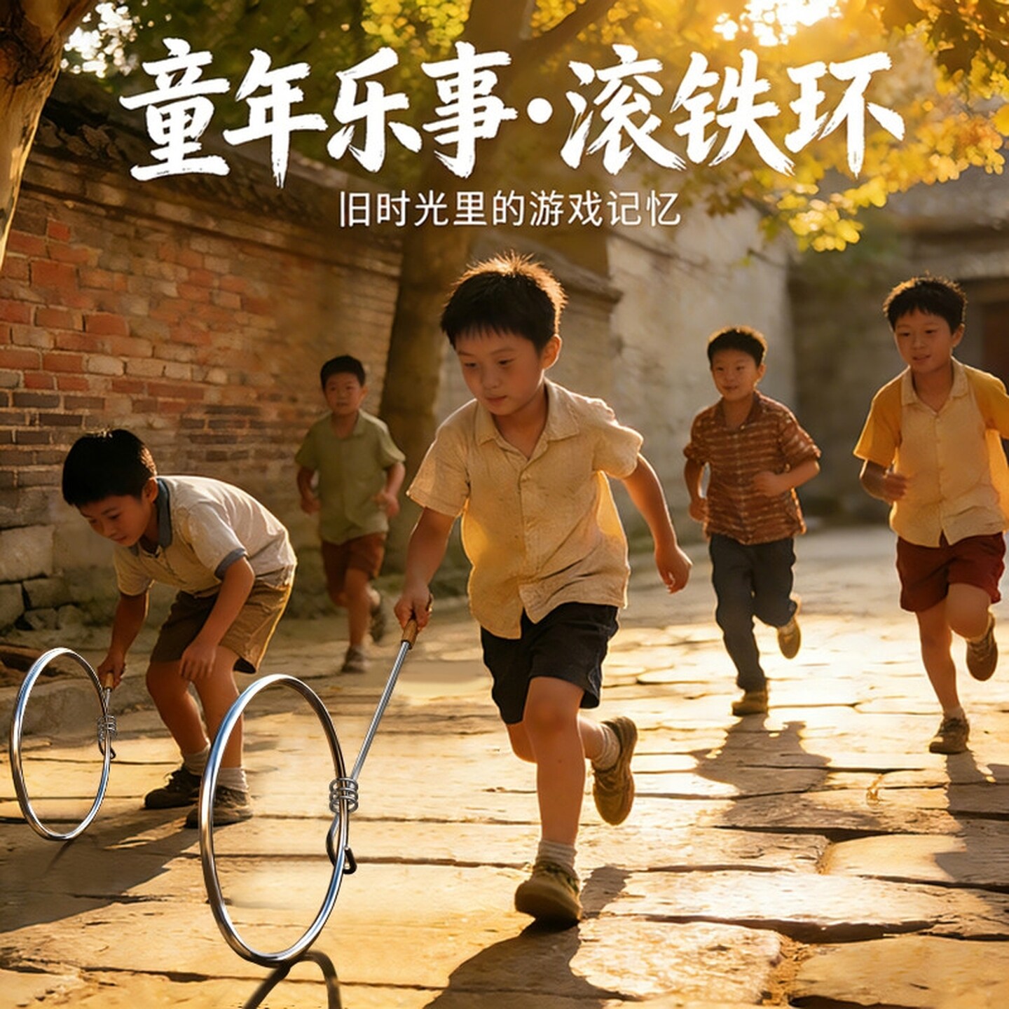 铁环滚铁圈儿童小学生风火轮老式加粗滚铁环成人推铁环玩具不锈钢