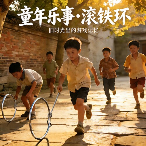 铁环滚铁圈儿童小学生风火轮老式加粗滚铁环成人推铁环玩具不锈钢