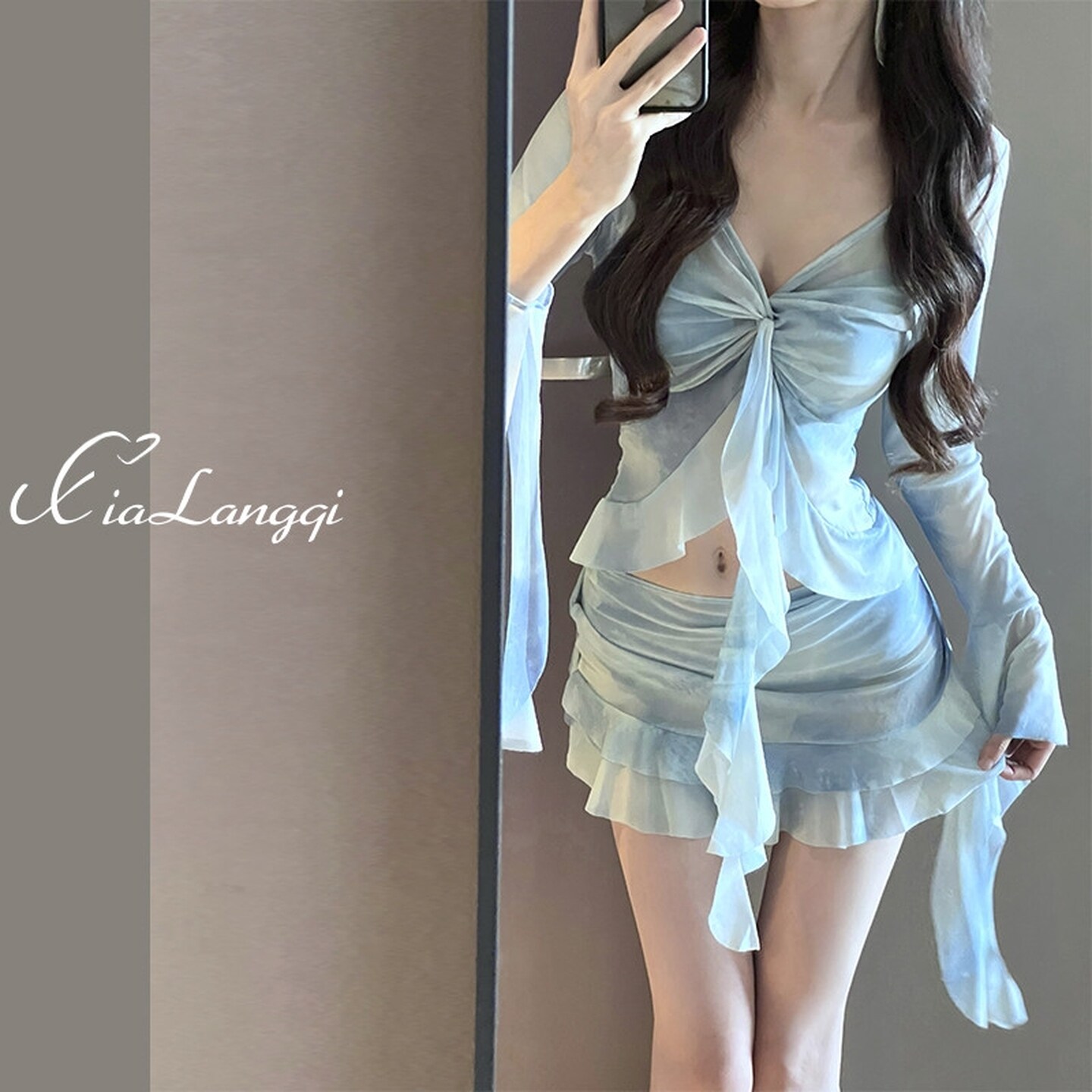 分体泳衣女款高级感爆款泡温泉四件套长袖罩衫防晒沙滩比基尼显瘦