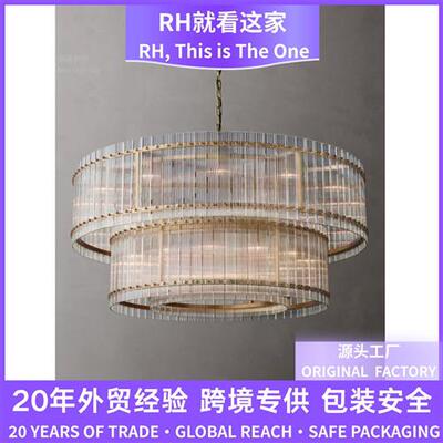 北美别墅客厅挑高层现代简约轻奢SANMARCO复古玻璃RH吊灯