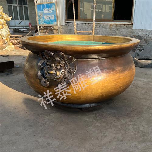 铸铜大缸雕塑纯铜庭院门前百福缸狮首缸养鱼荷花缸工艺品摆件