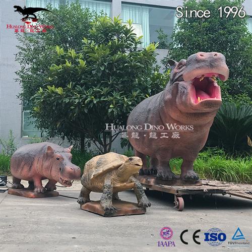 仿真史前动物乌龟河马机械电动动物模型不夜城中庭引流摆件
