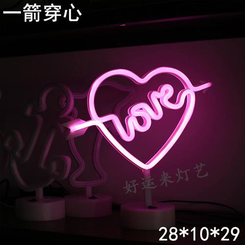 LED霓虹灯火烈鸟圣诞树雪人独角兽爱心造型灯带底座小夜灯USB双用