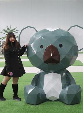 大型不锈钢卡通几何动物雕塑兔子熊考拉象定制网红美陈公仔摆件