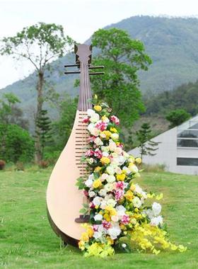 户外创意雕塑不锈钢仿真大提琴音符花架庭院售楼部落地摆件装饰品