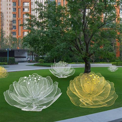 户外不锈钢镂空花朵雕塑园林草坪仿真植物装饰品室内造景摆件品