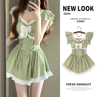 泳衣女2025连体夏季 平角高级感 新款 保守遮肚甜美牛油果裙式