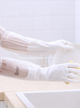 洗碗手套女家务厨房耐用家用洗衣服乳胶橡胶胶皮防水清洁白色加长