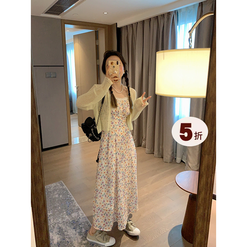 【5折】theWangs油画少女 数码花卉印花收腰可调肩带吊带连衣裙夏