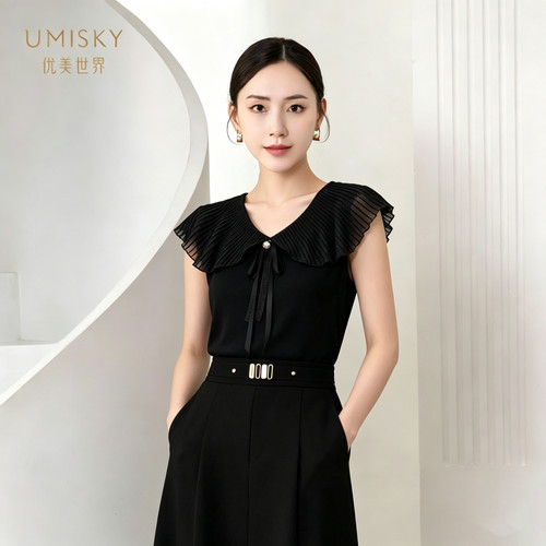 umisky优美世界专柜同款夏季时尚V领针织衫修身上衣XM2W3207