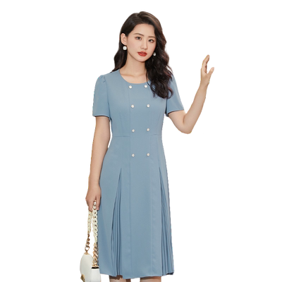 优美世界a字纯色连衣裙