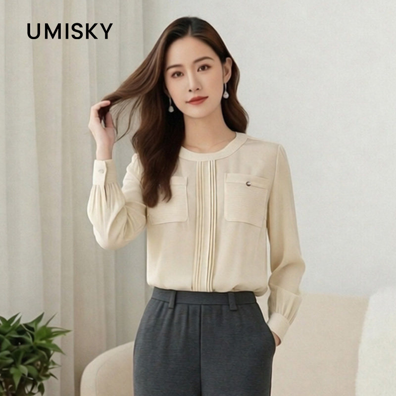 umisky优美世界专柜同款春秋长袖圆领套头衬衣SK3G1776图片